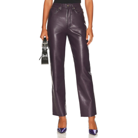 Agolde Recycled Leather '90's' Pinch Waist Black Pants Size 29 - Picture 1 of 4